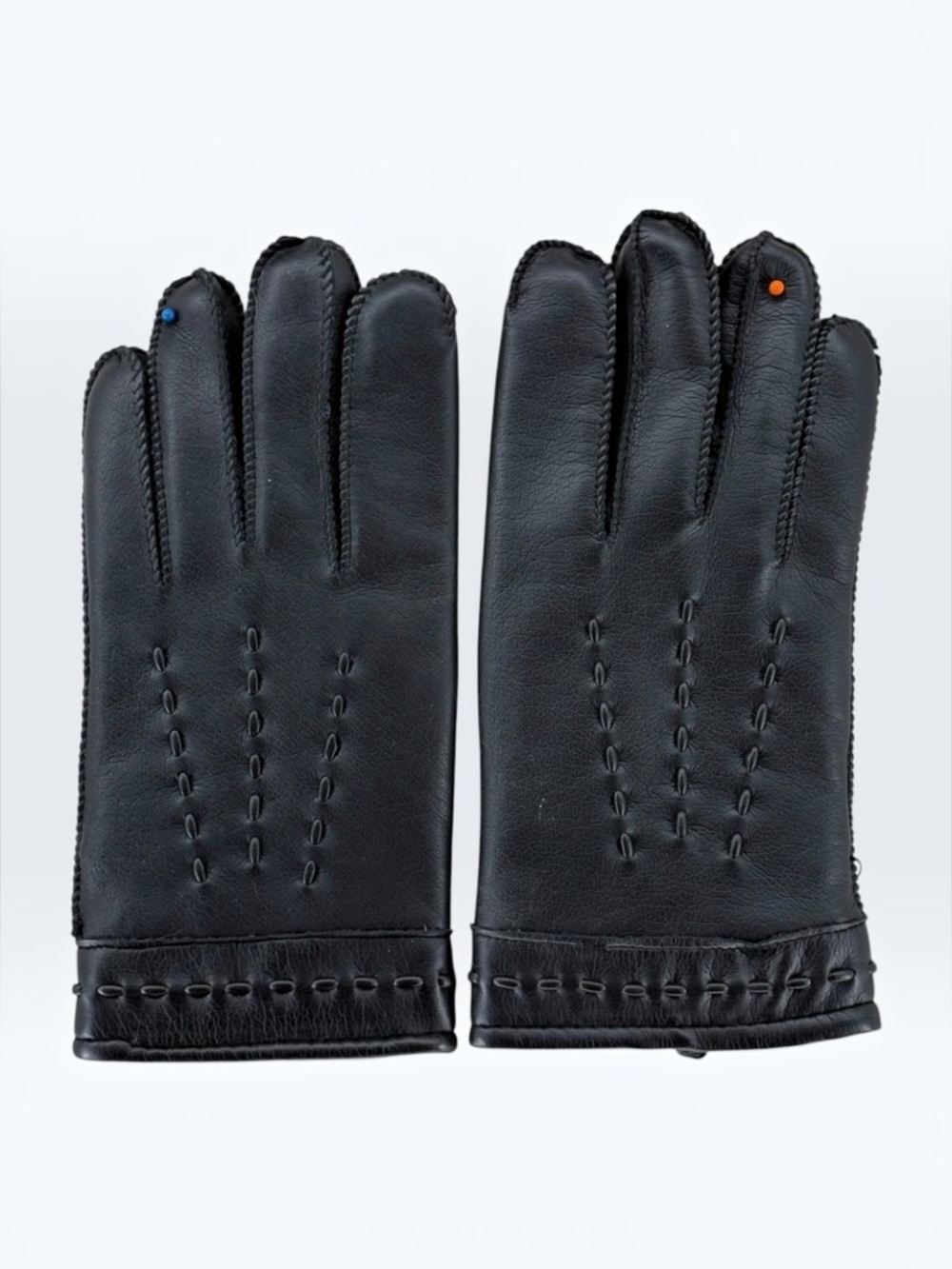 Leather Unisex Gloves Size M Black Dress Soft‎ Rabbit Fur Lined Cuffs Classic